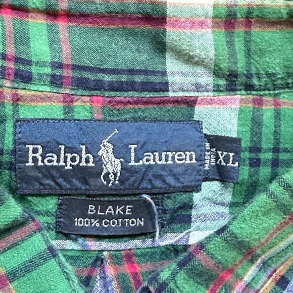 Ralph Lauren Shirt Men XL Blak Green Plaid Short Sleeve Preppy 90s Retro Cotton - Picture 7 of 7